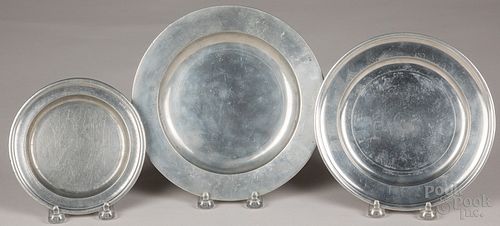 Three pewter plates, 18th/19th c.