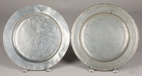 Two pewter chargers, 18th c.