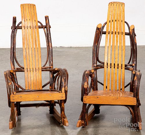 Pair of contemporary miniature twig rocking chairs