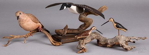 Three contemporary bird carvings