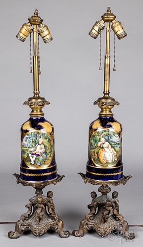 Pair of porcelain and gilt metal table lamps