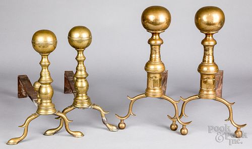 Two pairs of brass andirons, 19th c.