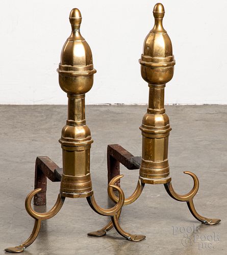 Pair of Federal brass andirons, 19th c.