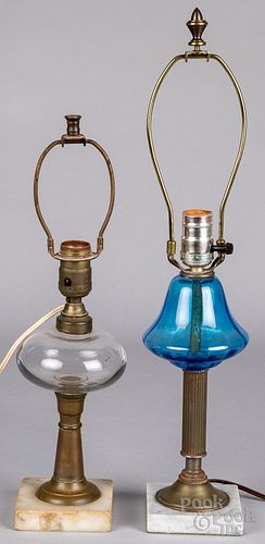 Two glass table lamps