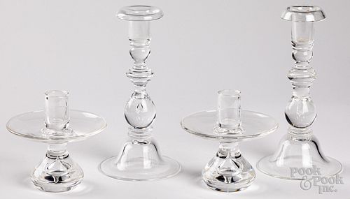 Two pairs of Steuben crystal candlesticks, 20th c.