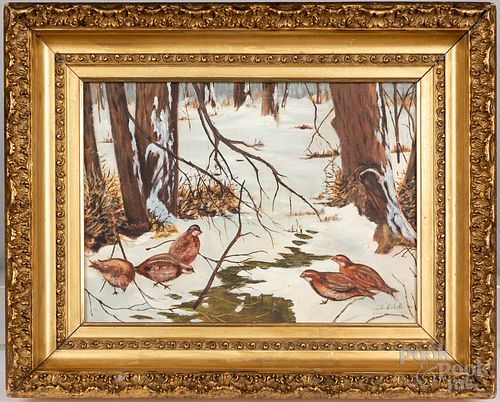 Oil on artist board winter landscape, early 20th c