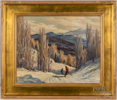 Boylan Fitzgerald oil on artist board of skiers