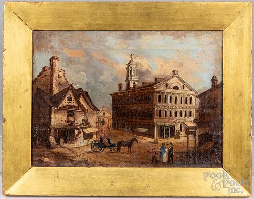 Oil on board of Faneuil Hall, Boston, 19th c.