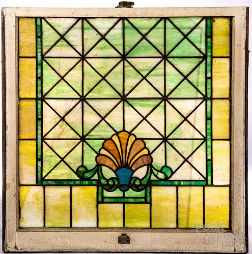 Pair of leaded slag glass windows, ca. 1900