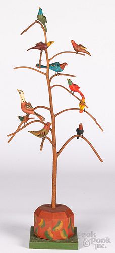 Carved and painted bird tree, probably Gottshall