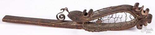 Carved wood, iron, and wire bird trap, 18th c.