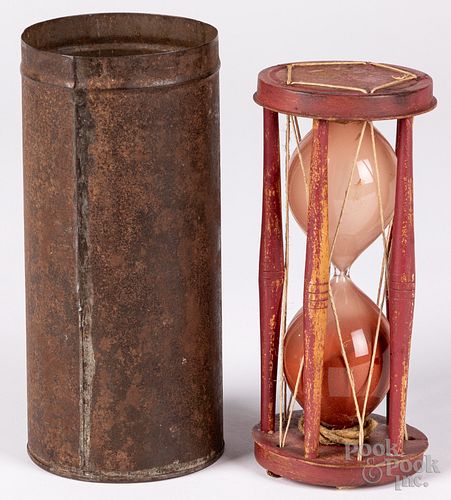 Painted wood sand timer, 19th c.