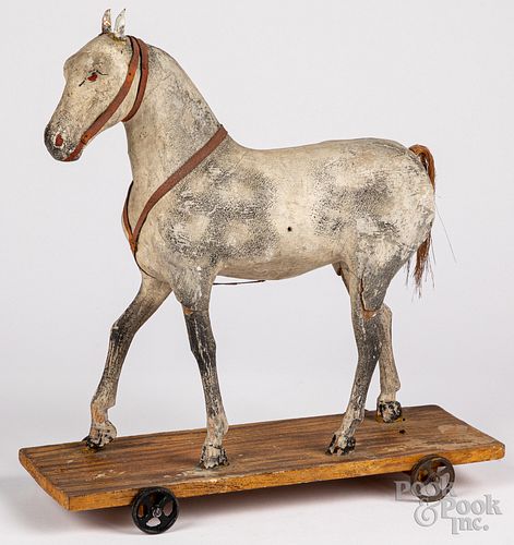 Composition platform horse pull toy, 19th c.
