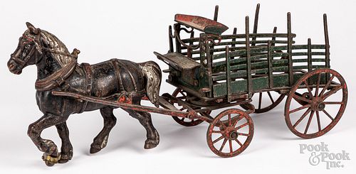 Cast Pratt & Letchworth horse drawn dray wagon