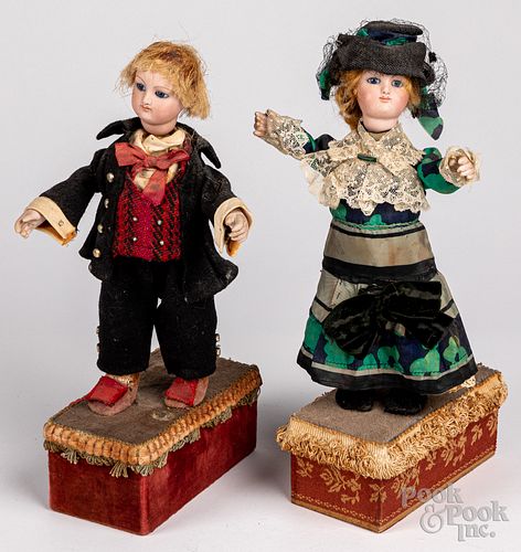 Pair of French bisque head automaton dancing dolls