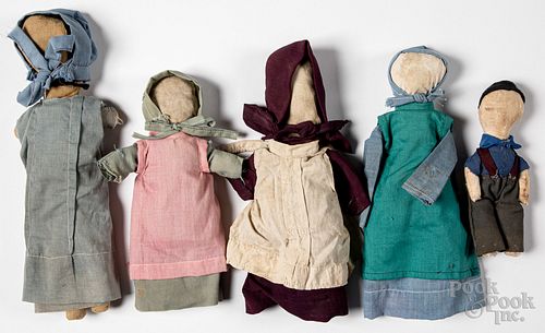 Five small Amish dolls, early to mid 20th c.