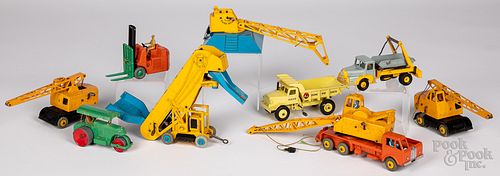 Nine Dinky Toys construction vehicles