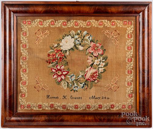 New Jersey wool on linen needlework, dated 1846
