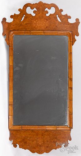 Queen Anne burled looking glass, 18th c.