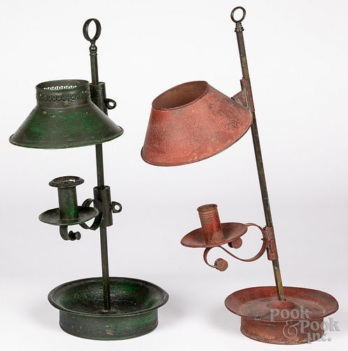 Two French adjustable tin student lamps, 19th c.