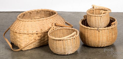 Nest of three black ash splint baskets