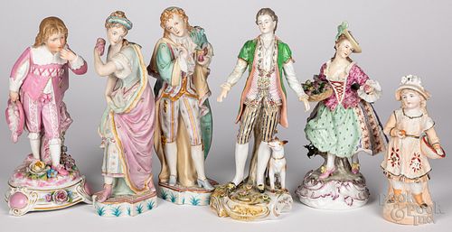 Six porcelain and bisque figures, 19th and 20th c.