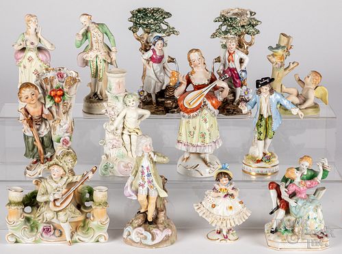 Thirteen porcelain and bisque figures