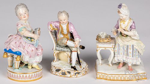Three Meissen porcelain seated figures, 19th c.