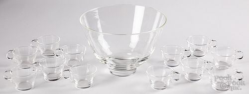 Steuben thirteen-piece crystal punch bowl set