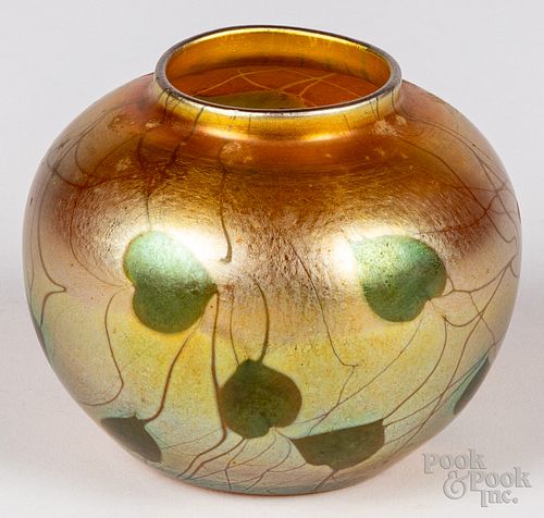 Tiffany Favrile art glass leaf and vine vase