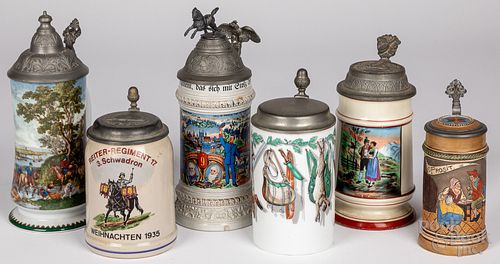 Six German steins, 19th and 20th c.