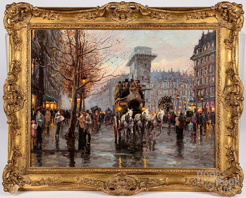 Charles Vignon oil on canvas Parisian street scene