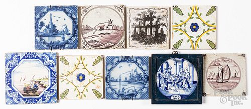 Nine Delft tiles 18th/19th c.