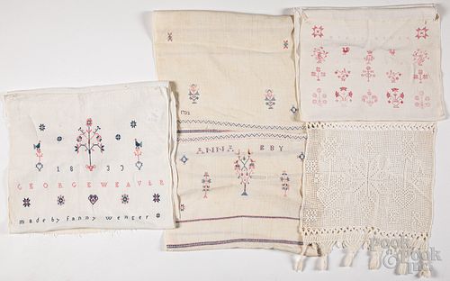 Three Pennsylvania embroidered show towels, 19th c