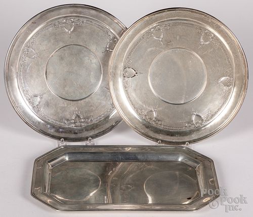 Three sterling silver serving dishes, 46.2 ozt.
