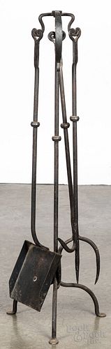 Set of wrought iron fireplace tools