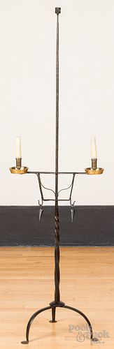Wrought iron and brass candlestand floor lamp