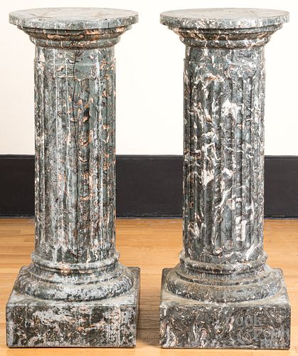 Pair of composition marbleized pedestals