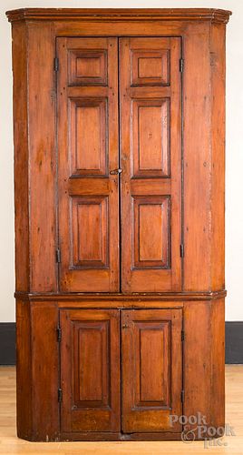 Pine raised panel corner cupboard, ca. 1800