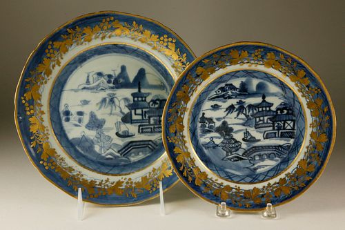 Two Clobbered Canton Plates, late 18th Century