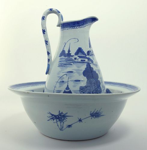 Canton Pitcher and Basin, 19th Century