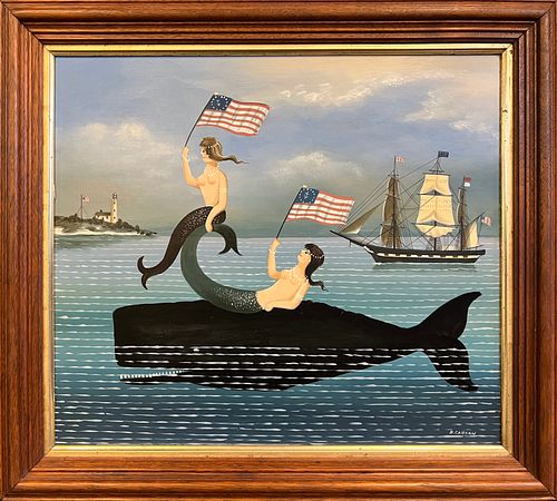 Ralph Eugene Cahoon, Jr. Oil on Masonite "Mermaids with Flags"