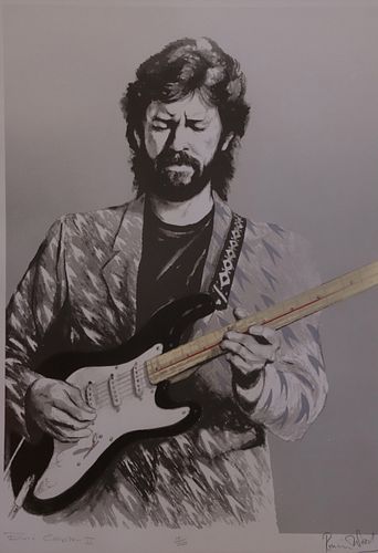 Ronnie Wood Lithograph Portrait of Eric Clapton Created by Ronnie Wood of the Rolling Stones