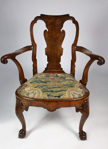 George II Carved Walnut Open Armchair, 2nd Quarter 18th Century