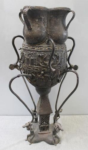 Benin Monumental Bronze Ritual Vessel.