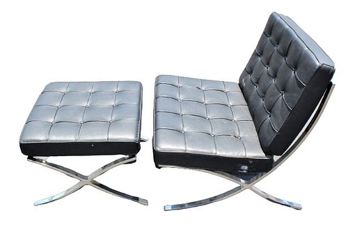 Chrome & Leather Barcelona Chair & Ottoman