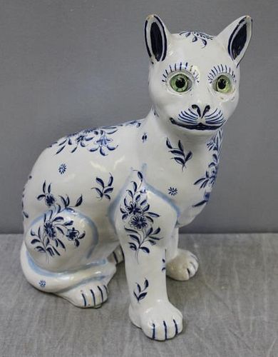 Faience Galle (?) Cat with Floral Design.