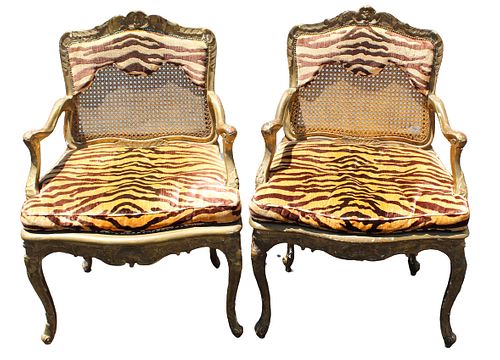 19th C. French Carved Gilt Fauteils Arm Chairs