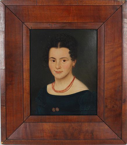Fine Antique Portrait of Elegant Lady, Oil on Tin