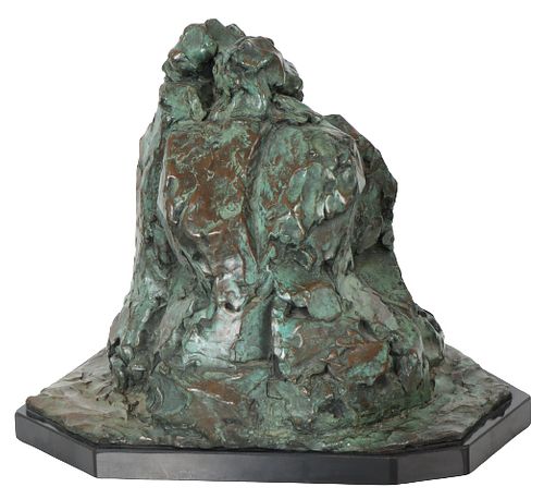 Brutalist Bronze Entwined Figure Sculpture, Signed